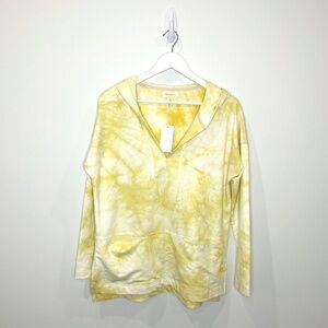 Melloday Nordstrom Tie Dye Yellow Pullover Tunic Pocket V-Neck Hoodie